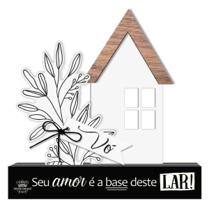 ENFEITE DE MESA COM APLIQUE CASINHA VÓ...MEMÓRIA 15X15X4,5