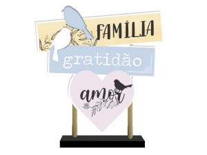 ENFEITE DE MESA COM PLAQUINHAS COM APLIQUE FAMÍLIA, GRATIDÃO...16,5X20