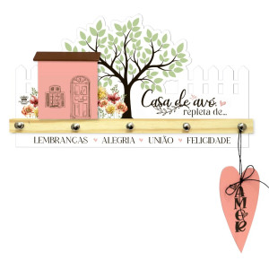 PORTA-CHAVE COM APLIQUE E ACESSÓRIO CASA DE AVÓ...18X34