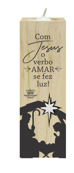 PLACA DE MESA COM VELA E APLIQUE COM JESUS O VERBO AMAR...15X5X5