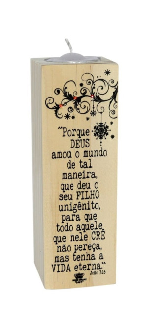 PLACA DE MESA COM VELA PORQUE DEUS AMOU O MUNDO...15X5X5