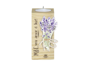 PLACA DE MESA COM VELA E APLIQUE, MÃE SEU AMOR É LUZ...11,5X5X5