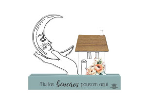 ENFEITE DE MESA COM APLIQUE MUITAS BENÇÃOS POUSAM...BENÇÃO 15X18X3,5