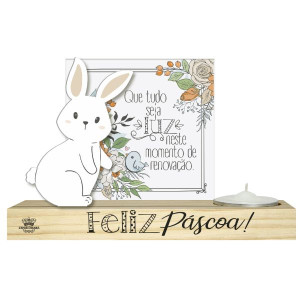 ENFEITE DE MESA COM VELA FELIZ PÁSCOA 14X21,5X6