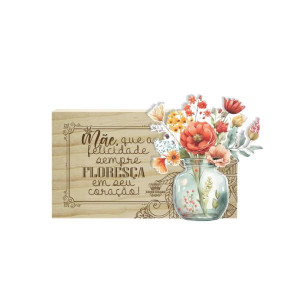 PLACA DE MESA CRU COM APLIQUE MÃE QUE A FELICIDADE...PASSARINHO 8X14