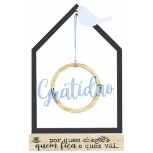 ENFEITE DE MESA CASINHA VAZADO GRATIDÃO 27,5X17