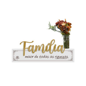 MADEIRINHA DE MESA COM APLIQUE E TUBETE FAMÍLIA...FLORESCER 16X23X3