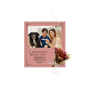 PORTA-RETRATO DE PAREDE COM APLIQUE GRATIDÃO...FLORESCER 21,5X19