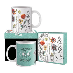 CANECA CERÂMICA, GRATIDÃO POR ONTEM POR HOJE...JARDIM...