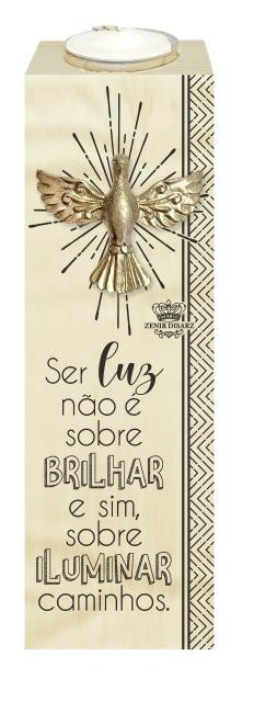 PLACA DE MESA COM VELA COM APLIQUE ESPIRITO SANTO 15X5X5