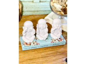 ENFEITE DE MESA APLIQUES BUDAS AQUI NÃO VEMOS, NÃO OUVIMOS...BENÇÃO 14X26X9