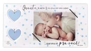 PORTA-RETRATO COM ELÁSTICO E RECORTE QUANTO AMOR...AZUL 15X30