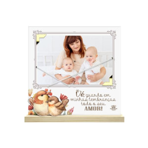 PORTA-RETRATO COM ELÁSTICO VÓ, GUARDO EM MINHAS...PASSARINHO 19,5X20X3