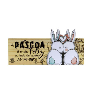 PLACA DE MESA CRU COM APLIQUE A PÁSCOA É MAIS FELIZ...10,5X22