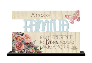 ENFEITE DE MESA COM APLIQUE FAMÍLIA...BORBOLETA 11X18