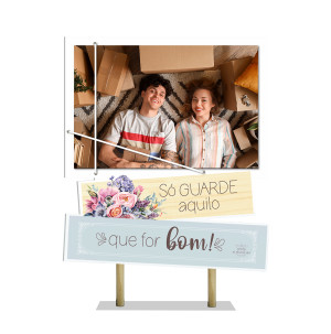 ENFEITE DE MESA COM PLAQUINHA E PORTA RETRATO SÓ GUARDE AQUILO...BORBOLETA 23X16,5