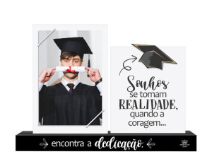 PORTA-RETRATO COM ELÁSTICO E PLACA SONHOS SE TORNAM 21X28X4,5