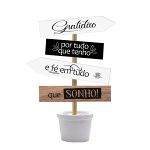 ENFEITE DE MESA BALDINHO COM PLAQUINHA GRATIDÃO...MEMÓRIA 21X14