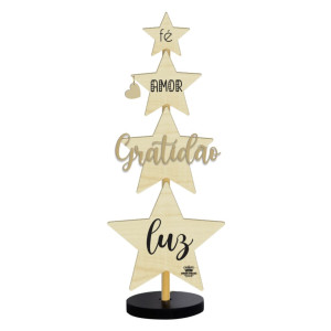 ENFEITE DE MESA COM PLAQUINHAS FÉ AMOR GRATIDÃO...31,5X12,5