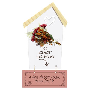 MÓBILE DE PAREDE COM APLIQUE O AMOR FLORESCEU...FLORESCER 28X15