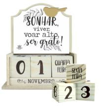 CALENDÁRIO PERMANENTE SONHAR, VIVER, VOAR ALTO, SER GRATO 21,5X18,5X7