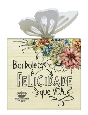 PLACA DE MESA CRU COM APLIQUE BORBOLETA É FELICIDADE ...CELEBRAÇÃO 10X7X4