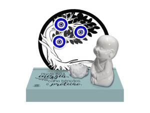 ENFEITE DE MESA COM PORTA INCENSO E BUDA PLANTE BOA ENERGIA...BENÇÃO 16X18X10