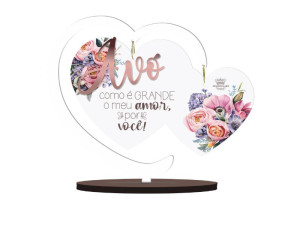 ENFEITE DE MESA COM CORAÇÃO EM ACRILICO E APLIQUE AVÓ...BORBOLETA 16X18X4,5