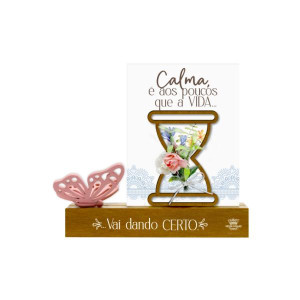 ENFEITE DE MESA COM APLIQUE CALMA É AOS POUCOS...BORBOLETA 15X16X6