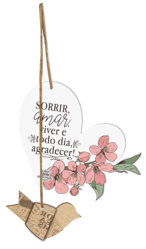 MÓBILE DE PAREDE CORAÇÃO SORRIR AMAR...CEREJEIRA 16X13