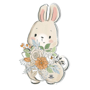 ENFEITE DE MESA COELHO COM FLORES 18X11