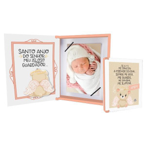 CAIXA PORTA RETRATO SANTO ANJO BABY URSO ROSA 19,5X15,5X3,5