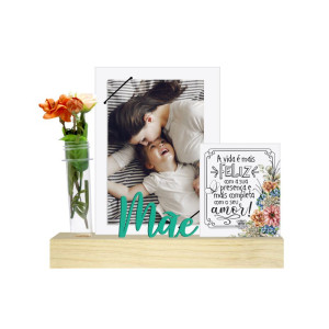 PORTA-RETRATO COM ELÁSTICO, PLACA E TUBETE MÃE...CELEBRAÇÃO 21X23X4,5