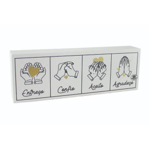 PLACA DE MESA DOURADO ENTREGO, CONFIO, ACEITO, AGRADEÇO 7,5X22