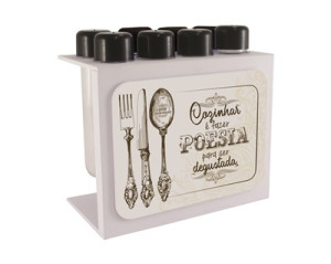 PORTA-TEMPERO COM 8 TUBETES COZINHAR É FAZER POESIA 13X16X9
