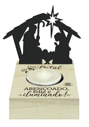PLACA DE MESA COM VELA E PRESÉPIO RECORTADO UM NATAL...11X12X12