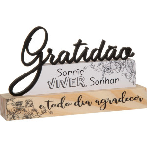 ENFEITE DE MESA FRASES COM PALAVRA GRATIDÃO 13X20X4,5