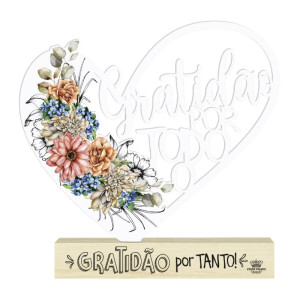 ENFEITE DE MESA CORAÇÃO RECORTADO COM BASE GRATIDÃO...CELEBRAÇÃO 21X22