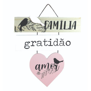 MÓBILE DE PAREDE FRASES COM APLIQUE FAMÍLIA 26X26