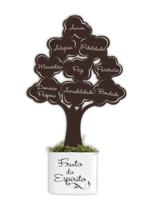 ENFEITE ÁRVORE COM BALDINHO FRUTOS DO ESPÍRITO MARROM G 25X14,5