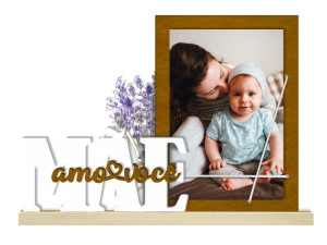 PORTA-RETRATO COM ELÁSTICO E APLIQUE MÃE AMO VOCÊ...18X22X4