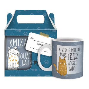 CANECA CERÂMICA A VIDA É MUITO MAIS FELIZ...GATO