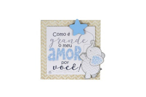 QUADRO COM APLIQUES COMO É GRANDE O MEU AMOR...AZUL 21,5X22,5