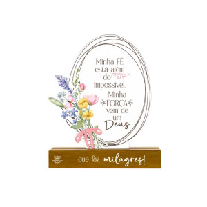 ENFEITE DE MESA COM APLIQUE MINHA FÉ ESTÁ ALÉM...BORBOLETA 19X14X4