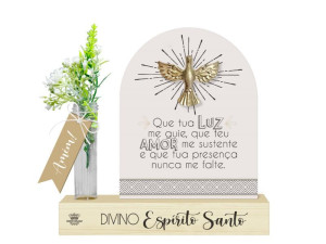 ENFEITE DE MESA COM PLACA E TUBETE DIVINO ESPIRITO SANTO(gesso)...20X20X3,5