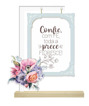 ENFEITE DE MESA COM APLIQUE VARAL CONFIE COM FÉ...BORBOLETA 23X20X4,5