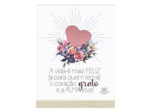 ENFEITE DE MESA COM APLIQUE CORAÇÃO A VIDA É MAIS FELIZ...BORBOLETA 15X11