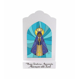 MADEIRINHA COM VITRAL NOSSA SENHORA APARECIDA 25,5X15
