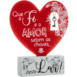 ENFEITE DE MESA CORAÇÃO COM BASE QUE A FÉ E O AMOR...16,5X14