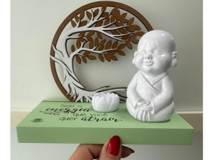 ENFEITE DE MESA COM PORTA INCENSO E BUDA SE A ENERGIA...BENÇÃO VERDE 16X18X10